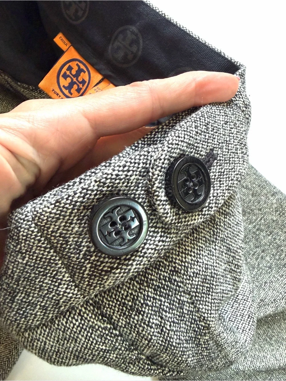Tory Burch Wool Lurex Herringbone Wide-Leg Trousers Black Gold Grey Size 0
